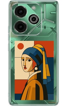 Tecno Pova 6 Pro Uyumlu Bauhaus İnci Küpeli Kız Baskılı Silikon Kılıf Renkli Tecno Pova 6 Pro Uyumlu Bauhaus İnci Küpeli Kız Baskılı Silikon Kılıf Renkli
