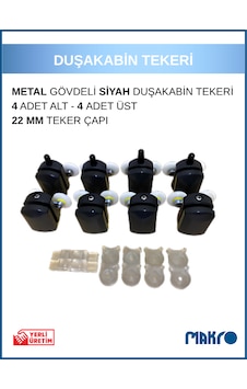 Duşakabin Tekerleği 8'li Cam Kabin Tekeri Rulmanlı Siyah Metal Gövdeli Bilyalı Çift Tekerlekli Siyah Duşakabin Tekerleği 8'li Cam Kabin Tekeri Rulmanlı Siyah Metal Gövdeli Bilyalı Çift Tekerlekli Siyah