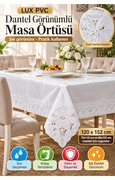 Beyaz 120x152 Cm Dantel Görünümlü Pvc Masa Örtüsü Sıvı Geçirmez Silinebilir Mutfak Masa Örtüsü Lüks Beyaz 120x152 Cm Dantel Görünümlü Pvc Masa Örtüsü Sıvı Geçirmez Silinebilir Mutfak Masa Örtüsü Lüks