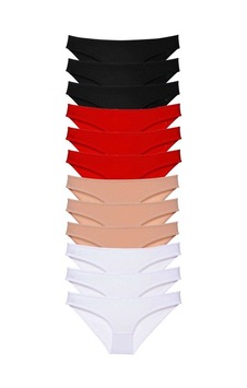 12 Adet Süper Eko Set Likralı Kadın Slip Külot Siyah Kırmızı Ten Beyaz Standart 12 Adet Süper Eko Set Likralı Kadın Slip Külot Siyah Kırmızı Ten Beyaz Standart
