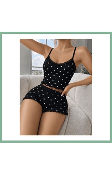 Bşkvirgo Kadın Siyah Puantiyeli Dantelli Yumuşak Askılı Şortlu Pijama Takımı 5268 Beden: S/m Renk: Siyah Bsk2026 Bşkvirgo Kadın Siyah Puantiyeli Dantelli Yumuşak Askılı Şortlu Pijama Takımı 5268 Beden: S/m Renk: Siyah Bsk2026