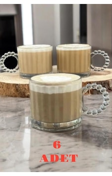 6' Lı Büyük Boy Cam Boncuklu Kupa/bardak - Boncuk Kulp 6' Lı Büyük Boy Cam Boncuklu Kupa/bardak - Boncuk Kulp