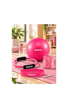 Pilates Kardiyo Seti 35 Cm Çember + Aerobik Direnç Bandı + Pilates Topu 25 Cm + Süngerli Atlama İpi Fuşya