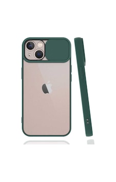 Kilifone - Apple Uyumlu iPhone 13 Mini - Kılıf Slayt Sürgülü Arkası Buzlu Lensi Kapak - Koyu Yeşil