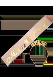 Premium Kadın Tacı Kutlama Süsü Parti Şıklığı Metal Taç Kuşak Set Mom Tobe Pembe Gold Çok Renkli