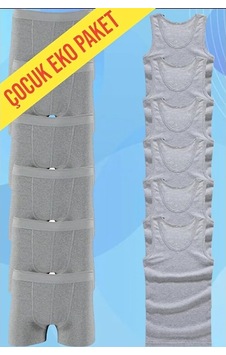 Tezzgelsin Erkek Çocuk Pamuklu Penye 6 Atlet 6 Boxer Gri Gri