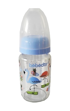 Bebedor Desenli Silikon Emzikli Yavaş Akış Mavi125 Ml Kod: 30302 Cam Biberon Bebedor Desenli Silikon Emzikli Yavaş Akış Mavi125 Ml Kod: 30302 Cam Biberon