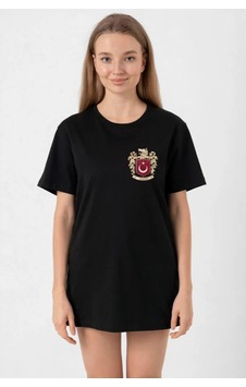 Dogutrend Türk Arma Baskılı Oversize Bisiklet Yaka Günlük T-shirt - Siyah Dogutrend Türk Arma Baskılı Oversize Bisiklet Yaka Günlük T-shirt - Siyah