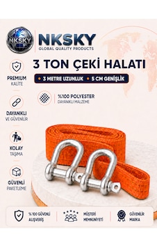3 Ton Araç Çekme Halatı 3 Metre 5 Cm Genişlik Güçlendirilmiş Uçlu Oto Çeki Halatı