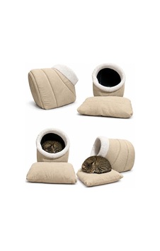 İçi Çıkarılabilir Yastıklı Kedi Ve Küçük Köpek Evi Krem-21137
