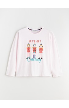 Lcw Young Pembe Bisiklet Yaka Baskılı Kadın Pijama Üstü Lcw Young Pembe Bisiklet Yaka Baskılı Kadın Pijama Üstü