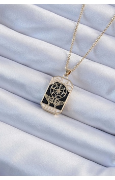 316l Çelik Zincir Altın Renk İşlemeli Siyah Mineli Tarot Kolye - Lisinya Gold 316l Çelik Zincir Altın Renk İşlemeli Siyah Mineli Tarot Kolye - Lisinya Gold