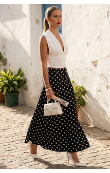 Madmext Siyah Puantiyeli Maxi Kadın Saten Etek Mg2725 Madmext Siyah Puantiyeli Maxi Kadın Saten Etek Mg2725