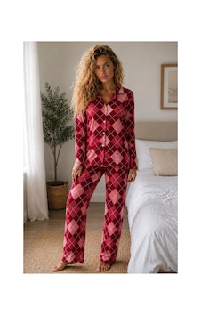 Fit Women Kadın Örme Gömlek Yaka Kırmızı Pijama Takımı Fit Women Kadın Örme Gömlek Yaka Kırmızı Pijama Takımı