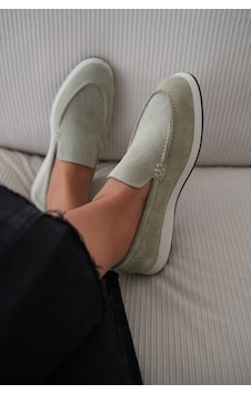 Felina Hakiki Süet Düz Tabanlı Kadın Loafer- Mint Felina Hakiki Süet Düz Tabanlı Kadın Loafer- Mint