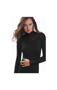 Lonca Tekstil Dantel Detaylı Boğazlı Body Siyah Lonca Tekstil Dantel Detaylı Boğazlı Body Siyah