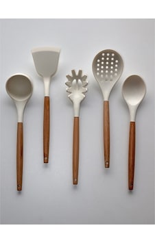 Qerhome Bambu Saplı Silikon 5 Parça Servis Seti Kremrengi Qerhome Bambu Saplı Silikon 5 Parça Servis Seti Kremrengi
