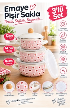 Kalpli 3lü Pişir & Sakla Emaye Tencere Seti 12-14-16 Cm Pembe Alv038 Kalpli 3lü Pişir & Sakla Emaye Tencere Seti 12-14-16 Cm Pembe Alv038