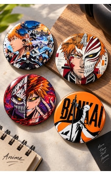 Bleach 58mm 4'lü Rozet Seti Ichigo Kurosaki Anime Çanta Mont Ceket Rozeti Çok Renkli Bleach 58mm 4'lü Rozet Seti Ichigo Kurosaki Anime Çanta Mont Ceket Rozeti Çok Renkli