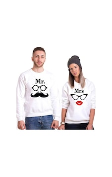Tshirthane Mr.Mrs Glasses Sevgili Kombinleri Unisex Sweatshirt Kırık Beyaz Tshirthane Mr.Mrs Glasses Sevgili Kombinleri Unisex Sweatshirt Kırık Beyaz
