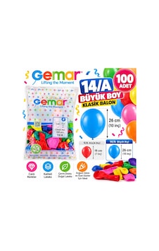 14/a Büyük Boy Klasik Balon 100'lü Karışık Renk 26 Cm 10 İnç Çok Renkli 14/a Büyük Boy Klasik Balon 100'lü Karışık Renk 26 Cm 10 İnç Çok Renkli