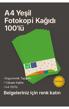 Yeşil Renk A4 Fotokopi Kağıdı 100'lü Yüksek Kalite Yeşil Renk A4 Fotokopi Kağıdı 100'lü Yüksek Kalite
