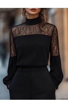 Butik İstanbul Kadın Uzun Kollu Balıkçı Yaka Dantelli Janjan Krep Bluz Siyah Butik İstanbul Kadın Uzun Kollu Balıkçı Yaka Dantelli Janjan Krep Bluz Siyah