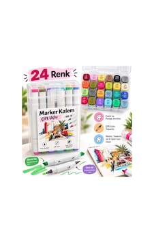 24 Renk Çift Uçlu Marker Kalem Seti Çok Renkli