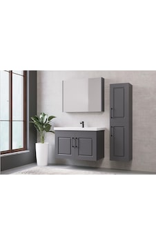 Denko Royal 90 Cm Antrasit Gri Banyo Dolabı Takımı Ve Boy Dolabı