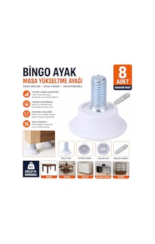 Bingo Ayak Masa Yükseltme Ayağı 8 Adet Ayarlanabilir Mobilya Yükseltici Ayak Vidalı Plastik Ayak Beyaz