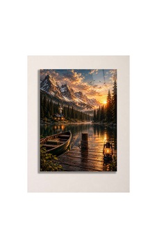 Gün Batımı Dağ Ve Göl Manzaralı Metal Tablo - Doğa Ve Kamp Temalı Duvar Dekoru, Metal Poster Wall Art Turuncu - 929073368 Turuncu - 929073368 Turuncu