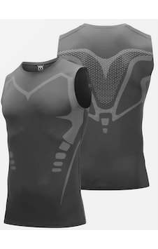 Ghassy Co. Erkek Fitness Hızlı Kuruma Nefes Alabilen Çapraz Daraltma Tipi Kolsuz Spor T-shirt 001 Füme