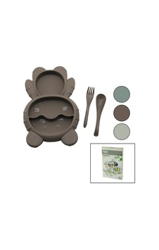 Ayıcık Model 3 Bölmeli Bebek Beslenme Seti 3pcs Mama Kabı-kaşık-çatal 500ml Renkli Plst Çok Renkli