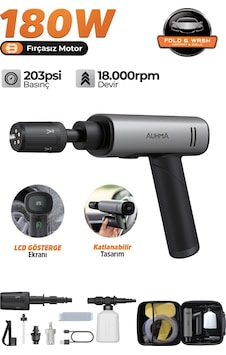 Auhma Acr-09 180w Fırçasız Şarjlı Basınçlı Yıkama Makinesi Katlanabilir Kablosuz Oto Yıkama Tabanc Gri
