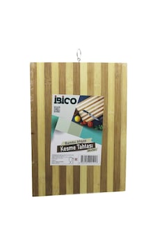 Beyaz Çizgili Ahşap Bambu Kesim Panosu - Kesme Tahtası Metal Kulplu 26 X 36 X 1.4cm Çok Renkli Beyaz Çizgili Ahşap Bambu Kesim Panosu - Kesme Tahtası Metal Kulplu 26 X 36 X 1.4cm Çok Renkli