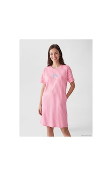 LC Waikiki Alıta Cıty Farkıyla Lcw Dream Pembe Penye Çizgili Kısa Kollu Kadın Gecelik Pembe - 930179652 Pembe
