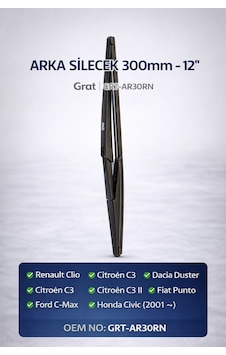 Arka Silecek 300mm 12'' Clio C3 Duster Punto Cmax Civic Grt-ar30rn Arka Silecek 300mm 12'' Clio C3 Duster Punto Cmax Civic Grt-ar30rn