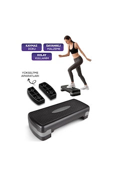 Çok Amaçlı Step Tahtası Kaymaz Yüzeyli Fitness Egzersiz Aleti Yükseltme Aparatlı Siyah