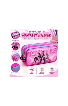 Manifest Figürlü Çift Bölmeli Kalem Kutusu Okul Kalemliği Pembe Pembe