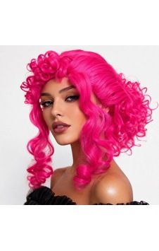 Neon Pembe Bukleli Kıvırcık Cosplay Peruğu - İçi Astarlı Neon Pembe Bukleli Kıvırcık Cosplay Peruğu - İçi Astarlı