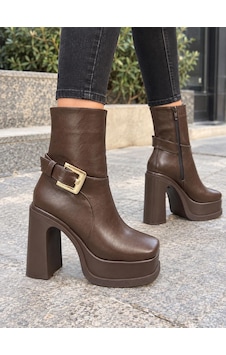 Asmi Shoes Kadın Dona Kahverengi Tokalı 12 Cm Platform Topuklu Bot 2030 Asmi Shoes Kadın Dona Kahverengi Tokalı 12 Cm Platform Topuklu Bot 2030