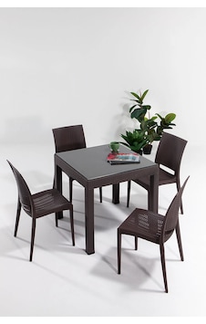 Rattan Camlı 80x80 Masa Takımı 4 Kolsuz Sandalye Kahve Bahçe Balkon Teras Kahve Rattan Camlı 80x80 Masa Takımı 4 Kolsuz Sandalye Kahve Bahçe Balkon Teras Kahve