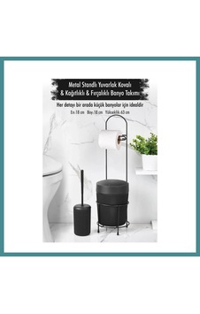 Trendexa Metal Standlı Yuvarlak Kovalı & Kağıtlıklı & Fırçalıklı Siyah Banyo Takımı Mac Trendexa Metal Standlı Yuvarlak Kovalı & Kağıtlıklı & Fırçalıklı Siyah Banyo Takımı Mac
