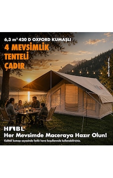 6 Kişilik 6.3 M² Tenteli Gölgelikli, 4 Mevsim, Su Geçirmez 420d Oxford Kumaşlı Şişme Çadır 300 210 200cm Bej