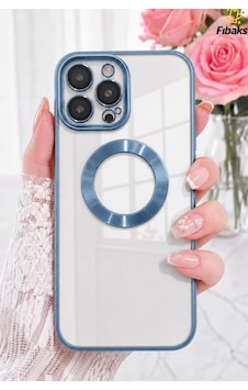 Fibaks iPhone 15 Pro Max Uyumlu Kılıf Kamera Lens Korumalı Logo Gösteren Arkası Şeffaf Parlak Kenarlı Kapak