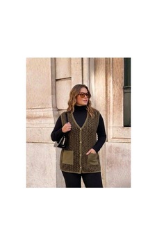 Onno Style Women Çelik Örgü Klasik Leopar Desen Triko Yelek Bej Onno Style Women Çelik Örgü Klasik Leopar Desen Triko Yelek Bej