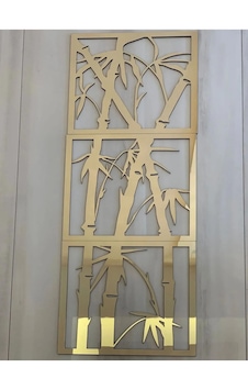 Bambu 3'lü Tablo Mdf Üzeri Gold Pleksi Duvar Dekorasyon 25x22cm Bambu 3'lü Tablo Mdf Üzeri Gold Pleksi Duvar Dekorasyon 25x22cm