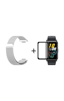 Forzacase Huawei Uyumlu Watch Fit 2 İçin Metal Mıknatıslı Kordon Kayış + Ekran Koruyucu Film - Fc297 Gümüş