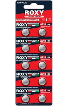 Roxy Rxy-ag10 1.5 Volt Lr54/1130/189/389 Alkalin Düğme Pil 10&apos Lu Paket 5256