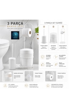 Premium Lüks 3 Lü Banyo Aksesuar Seti Modern Tasarım Beyaz Premium Lüks 3 Lü Banyo Aksesuar Seti Modern Tasarım Beyaz